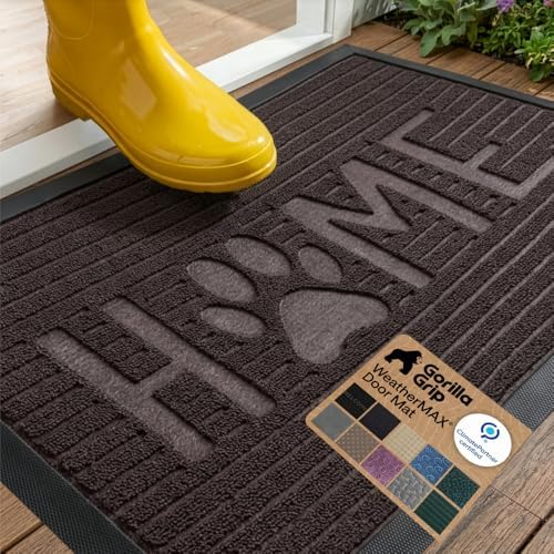 GORILLA GRIP WeatherMAX Door Mat, Indoor Outdoor, 29x17 Dark Brown Home Paw by GorillaGrip
