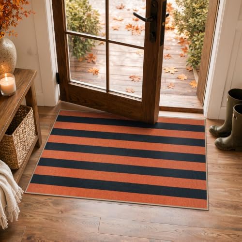 Lahome Striped Fall Door Mat, 2x3 Washable Outdoor Rug, Orange Black - Image 4