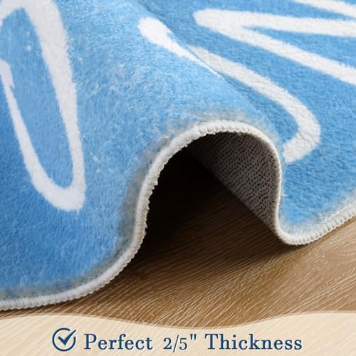 Topotdor Round ABC Area Rug,47 Inch Soft Floor Carpet,Sky Blue - Image 4