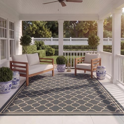 SAFAVIEH Washable Rug Outdoor Courtyard Collection - 9' x 12', Anthracite & Beige, Non-Shedding & Easy Cleaning, Ideal for Patio, Backyard, Mudroom (CY6918-246) by Unknown