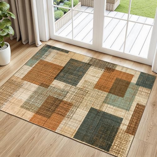 Washable 2x3 Entryway Rug Throw Rugs with Rubber Backing Orange/Blue by Ailyei