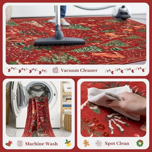 OJIA Christmas Area Rug 8x10 Red Animal Living Room Carpet Bedroom Rug - Image 4