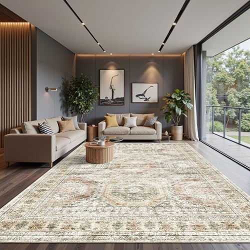 Soalmost 10x14 Area Rugs for Living Room Washable Rug Non-Slip Brown/Pink - Image 2
