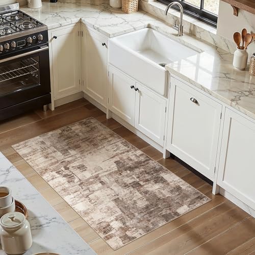 kakania Abstract 3x5 Area Rugs for Living Room: Washable Rugs Brown - Image 3