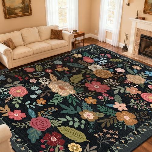 10x14 Area Rug for Living Room Washable Carpet (Black) by Unknown