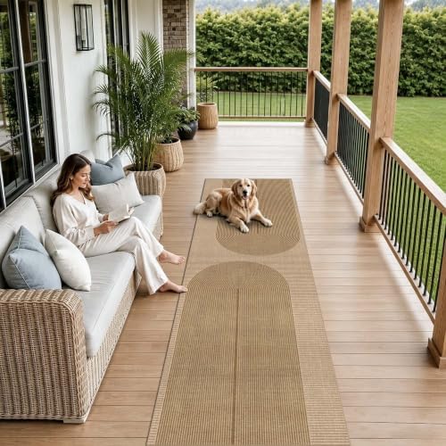 Non-Slip Jute Rug for Entryway: 3x9 Outdoor Mat - Geometric Arch Pattern by Arvenchy