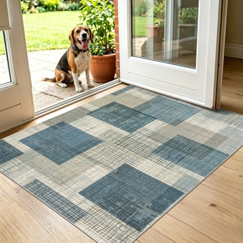 Washable 2x3 Entryway Rug, Throw Rugs with Rubber Backing, Blue - Image 3
