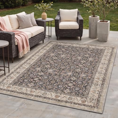 GENIMO 6x9 Outdoor Rug, Washable for Patio and Deck, Vintage Taupe by GENIMO