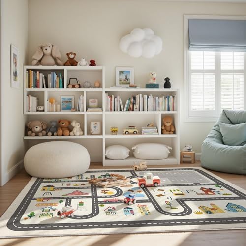 Nayoroom Kids Town Road Playroom Rug, Faux Wool Car Map, Non-Slip, 3 x 5 ft - Image 3