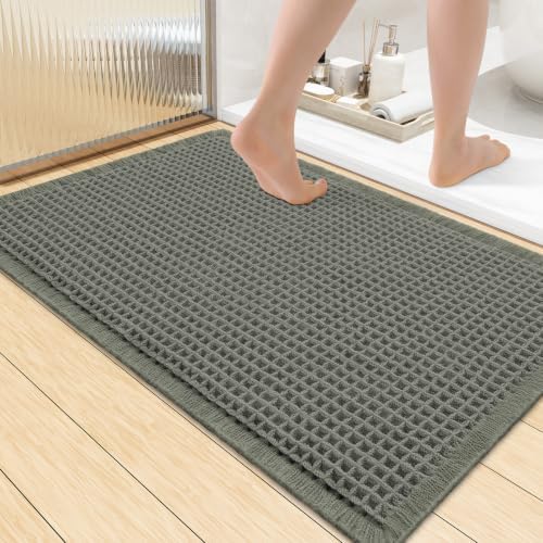 Smiry Waffle Bath Mat 36X24, Extra Soft Absorbent Bathroom Rugs, Green by Smiry