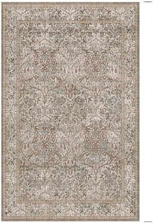 Dining Room Rugs for Under Table - 5x8 Washable Moss Green Oriental Area Rug for Living Room, Low Pile Non-Slip Floor Carpet for Bedroom - Vintage Brown Design & Stain Resistance by HazoHaus