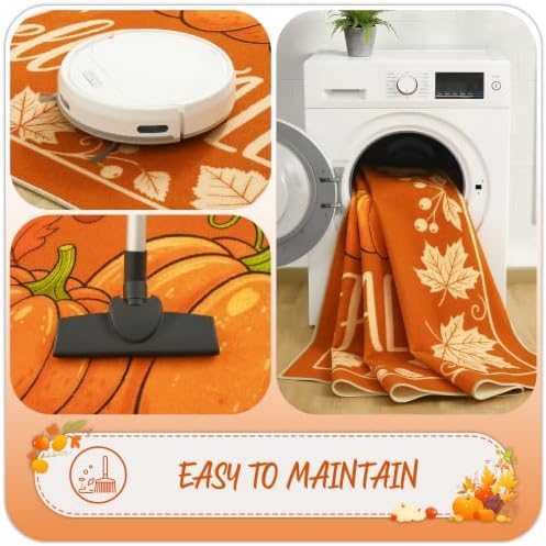 Fall Kitchen Rugs Runner 2.6'x10', Hello Pumpkin Mats for Hallway - Image 5