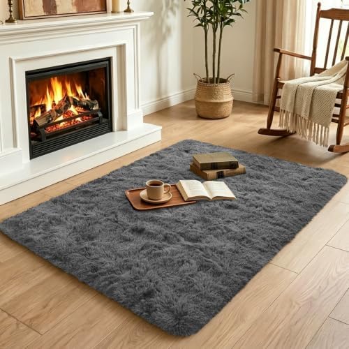 3x5 Dark Grey Fluffy Soft Area Rug Non-Slip for Bedroom Entryway - Image 4