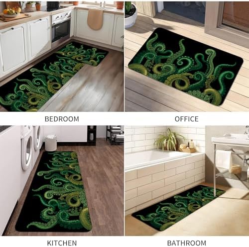 Funny Octopus Tentacle Kitchen Rugs Sets of 2 Non Slip Washable, Black Cthulhu Kraken Kitchen Mats for Floor 2 Piece Home Decor - Image 7