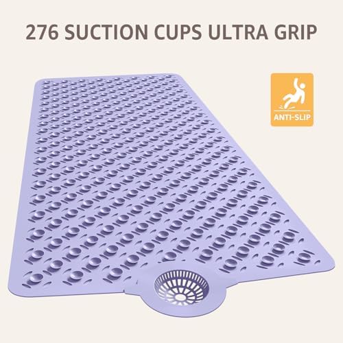 OTHWAY Bath Mat for Tub Non Slip: 39" X 17" Long Bathtub Mat with Hair Catcher│Big Drain Holes Shower Mats for Inside Shower│Machine Washable (Lavender) - Image 5