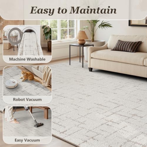 Engiw-Cream White Neutral 6x9 Area Rug for Living Room Rug-Carpet Bedroom Rugs Textured Tufted Jacquard Modern Washable Rug for Dining Room Nursery Non Slip - Image 5
