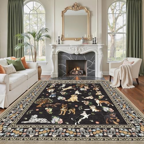Black Floral Area Rug 6x9 for Living Room Bedroom by WelcometoBabovid