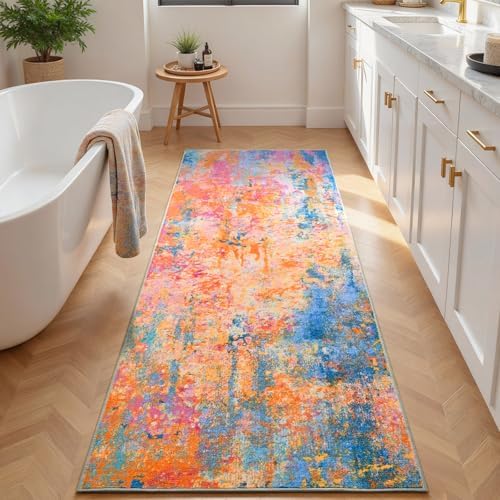 2x6 Rainbow Rug Runners for Hallways Kitchen Runner Rug Non Slip Washable Colorful Long Runner Rugs with Rubber Backing Soft Abstract Carpet Runner for Bedroom, Kitchen, Bathroom, Entryway - Image 3