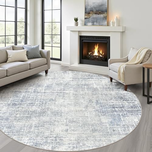 LOONGRUG Round Rug 7x7 Washable Neutral Modern Rug for Living Room Blue by LOONGRUG