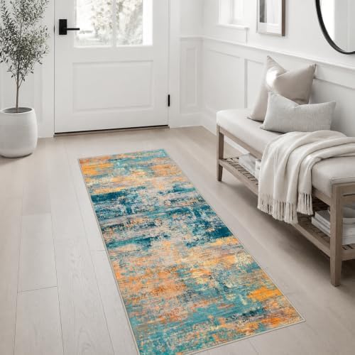 2x5 Washable Runner Rug：Modern Abstract Soft Carpet Rosy Haze - Image 3