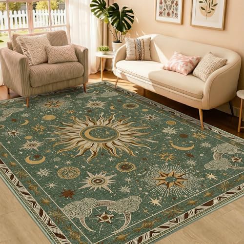 Vacuum-Friendly, 5x7 Washable Area Rug, Green Brown - Image 2