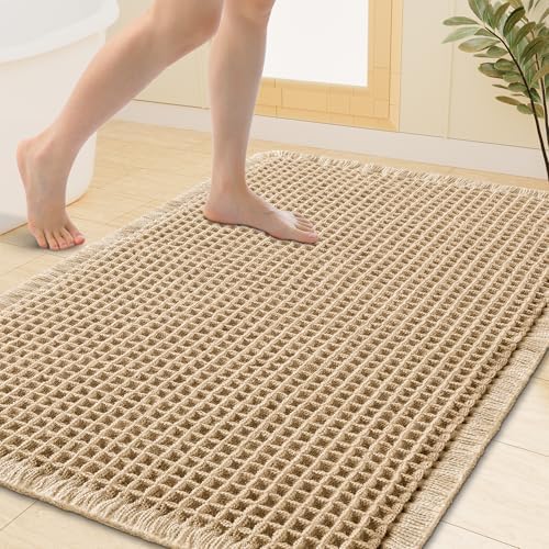 Smiry Waffle Bath Mat 40X32, Extra Soft Absorbent Bathroom Rugs, Brown by Smiry