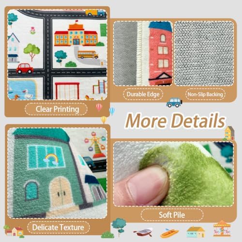 Car Rug Play Mat for Kids, Non Slip Train Track Car Rug Town City Road Map Playmat for Children, Washable Carpet for Boy Playroom Bedroom - 3x5 Ft - Image 2