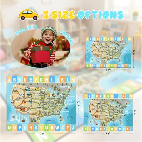 Kids Car Road Play Rug 8x10 ft, ABC City Map Car Rug Play Mat - Image 2