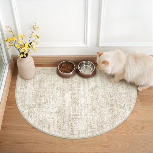 2x3 Half Circle Rug, Small Washable Entryway Rug,Beige - Image 3