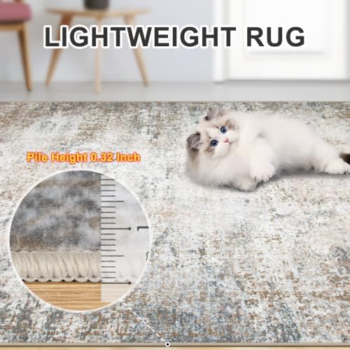 PLHXFR 8x10 Area Rug Living Room: Abstract Washable Carpet Brown Grey - Image 6
