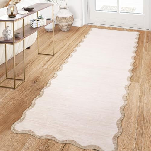 GarveeHome Scalloped Washable Runner Rug 2x6 Non Slip Kitchen Rugs, Beige - Image 3