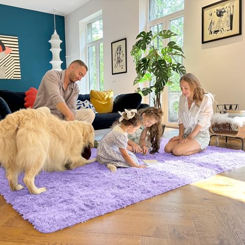 OLANLY 9x12 Machine Washable Large Area Rugs for Living Room, Bedroom, Soft Fluffy Shaggy Bedside Rug, Indoor Floor Carpet for Kids Girls and Boys, Dorms, Nursery, Home Decor Aesthetic, Light Purple - Image 6