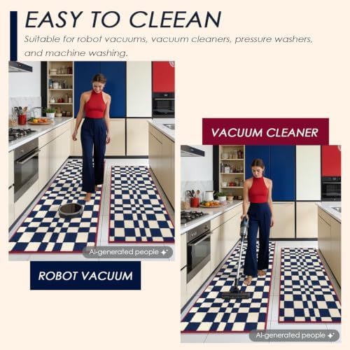 hicorfe Checkered Kitchen Rugs,Set of 2 Non Slip Kitchen Mats for Floor - Image 5