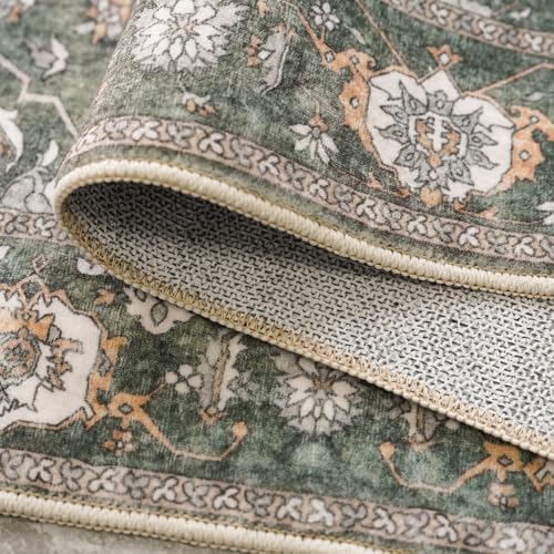 Washable 3x8 Hallway Runner Rug - Kitchen Rugs Ultra Soft Entryway Rug Runner Vintage Floral Floor Mat Non-Slip Low Pile Indoor Farmhouse Carpet for Bathroom Living Room Bedroom (Green,3x8) - Image 6