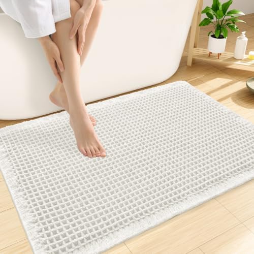 Smiry Waffle Bath Mat 30X20, Extra Soft Absorbent Bathroom Rugs, Off-White by Smiry