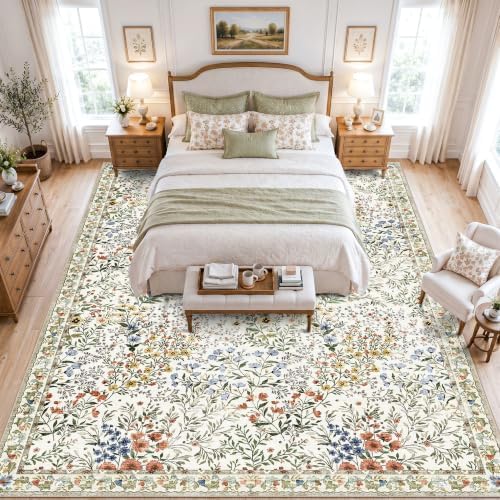 Area Rugs 10x14 Living Room: Machine Washable Rug - Soft Carpet for Bedroom - Waterproof Stain Resistant Vintage Distressed Area Rug (10'x14',Beige) - Image 5