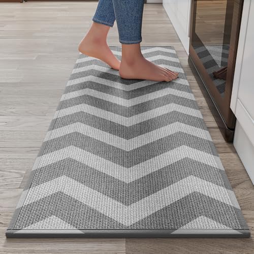 YDKGL Kitchen Rugs Non Slip Washable Kitchen Mats for Floor, Super Absorbent Oil and Water Linen-Look Woven Runner Rug, Kitchen Sink Mat Standing Mat, Gray 17"x47" by YDKGL