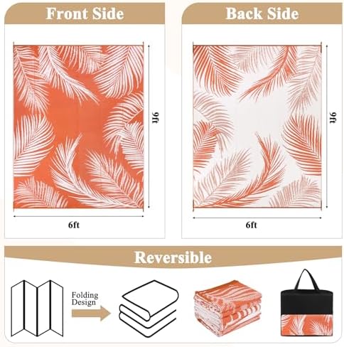 Pauwer Waterproof Outdoor Rug 6x9, Plastic Straw Patio Mat, Leaf Orange - Image 2