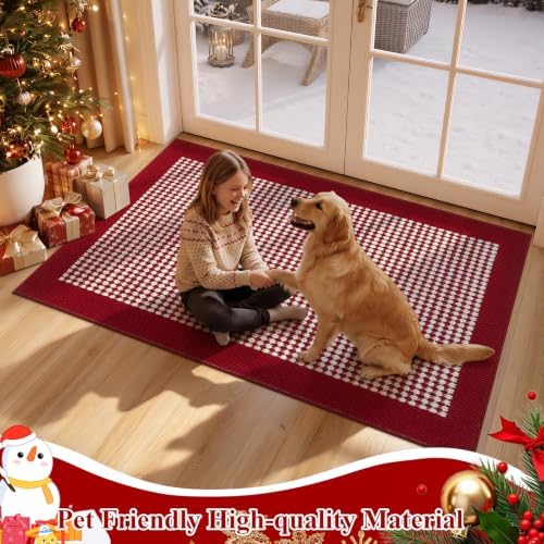 Ileading Christmas Indoor Door Mat Washable Red Xmas Dog Muddy Rug 3x5ft - Image 2
