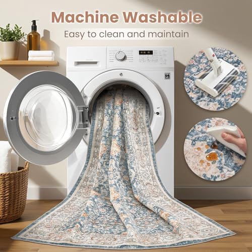 cotiled 5x8 Area Rug for Living Room, Washable, Traditional, Dark Blue - Image 3