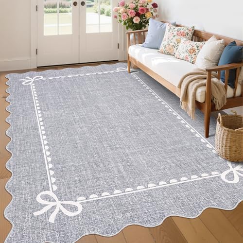 GarveeHome Scalloped Bow Rug 6x9 Washable Grey Rugs for Bedroom Living Room by GarveeHome