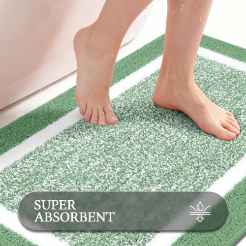 Pauwer Bathroom Rugs 3 Piece Set, Non Slip Washable Bath Mat, Green - Image 4
