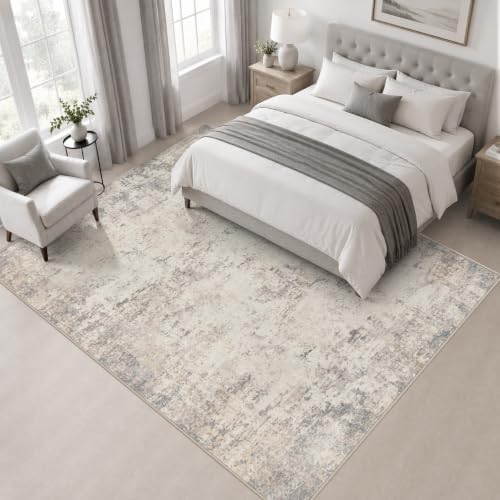 Area Rug Living Room: 8x8 Modern Washable Soft Carpet Brown Beige - Image 3
