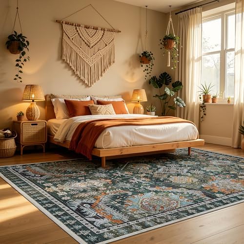 Ruaruarug Washable Area Rug 8×10 for Living Room, Ultra Soft, Dark Green - Image 7