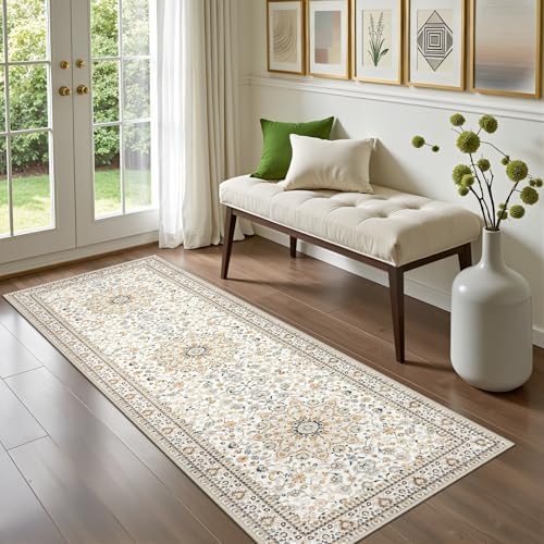 Hallway Runner Rug: 2.6x8 Kitchen Boho Rugs for Living Room Beige - Image 2