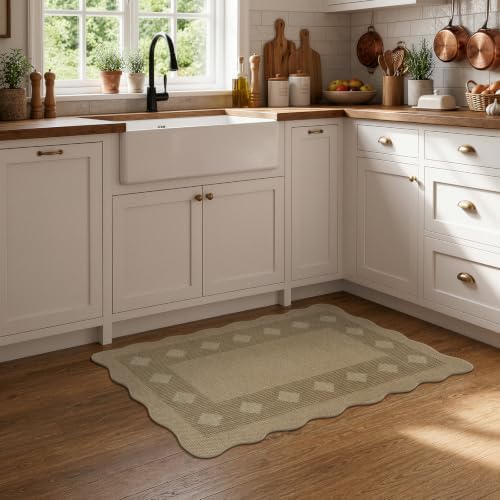 LIVEBOX Scalloped Easy Jute 2x3 Outdoor Rug, Front Door Mat Indoor Outdoor Entryway Rug, Small Washable Non Slip Kitchen Rugs, Tan Diamond Farmhouse Carpet Doormat for Porch Bathroom Doorway Foyer - Image 4