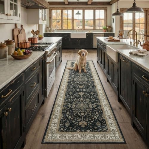 RELEANY Washable Area Rug, Runner 3'x10', Black/Vintage/Beige - Image 3