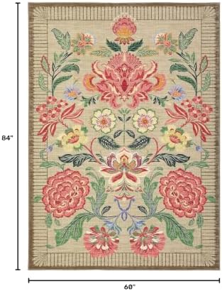 GarveeHome Floral Botanical Washable Rugs 5x7 Area Rug for Living Room, Camel Taupe Brown Vintage Boho Cottage Throw Rugs Low Pile Carpet for Bedroom Dining Nursery Rug - Image 2