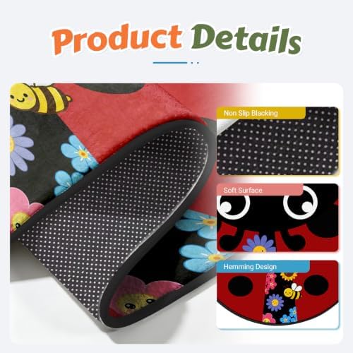Ladybug Round Kid Rug, Red Soft Washable Non Slip Carpet for Girls Room - Image 4