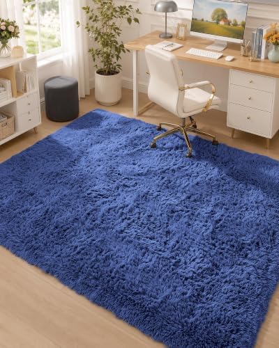 OLANLY Area Rugs for Living Room Bedroom, Machine Washable 4x5.9 ft Soft Fluffy Shaggy Bedside Rug, Indoor Floor Carpet for Kids Girls and Boys, Dorms, Nursery Rooms, Home Decor Aesthetic, Navy Blue - Image 5